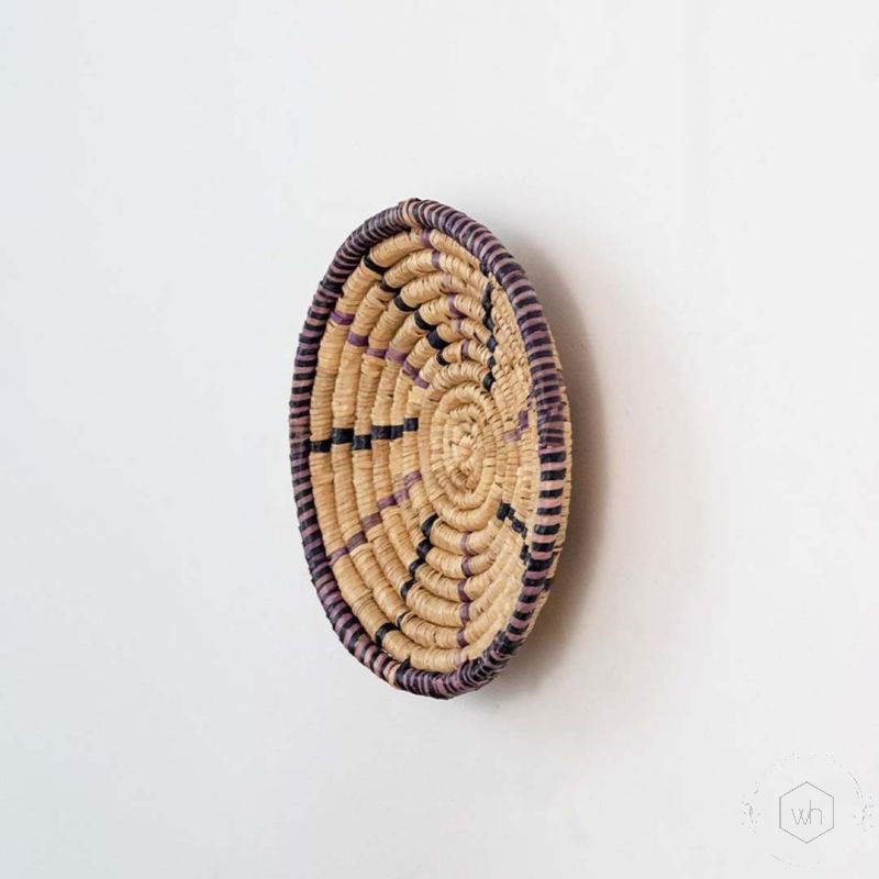 Summer Sunshine Handwoven Sabai Grass Hanging Wall Basket Medium Beige Back Side