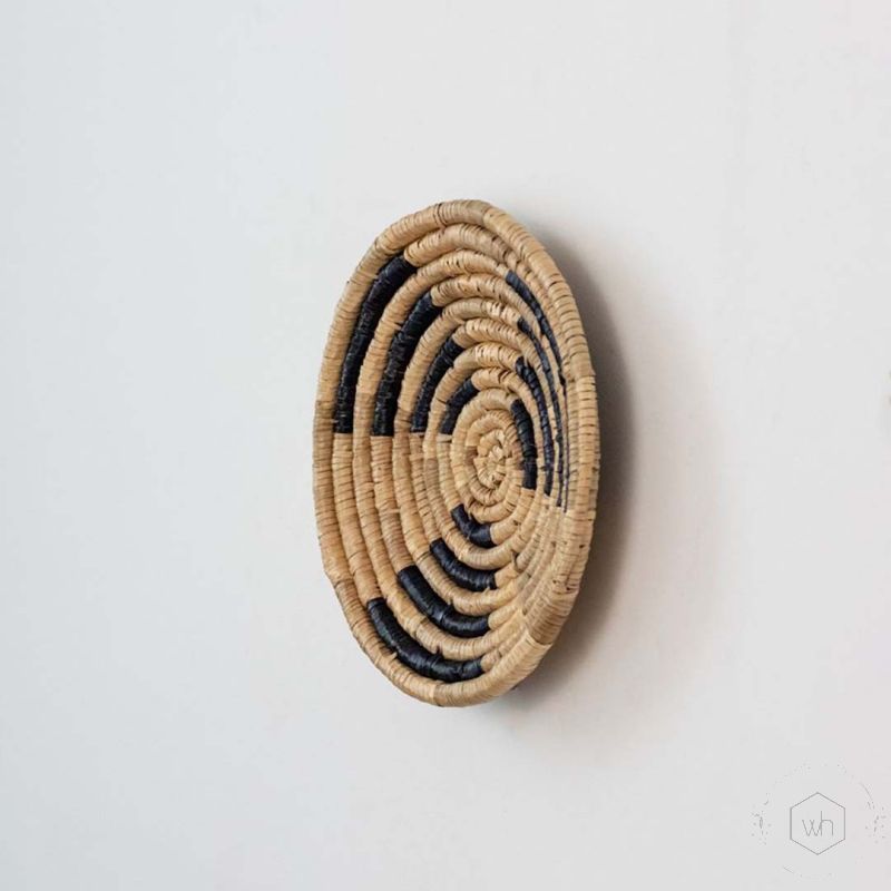 Summer Sunshine Handwoven Sabai Grass Hanging Wall Basket Medium Black Back Side