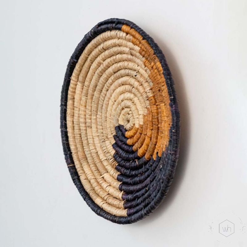 Semi Tropical Handwoven Sabai Grass Hanging Wall Basket Black Back Side