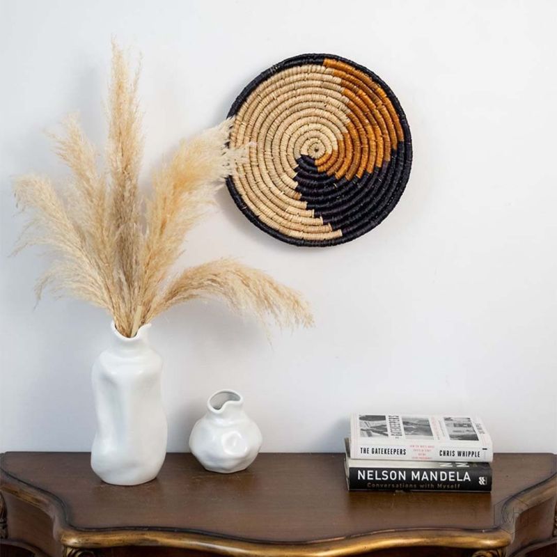 Semi Tropical Handwoven Sabai Grass Hanging Wall Basket Black Lifestyle