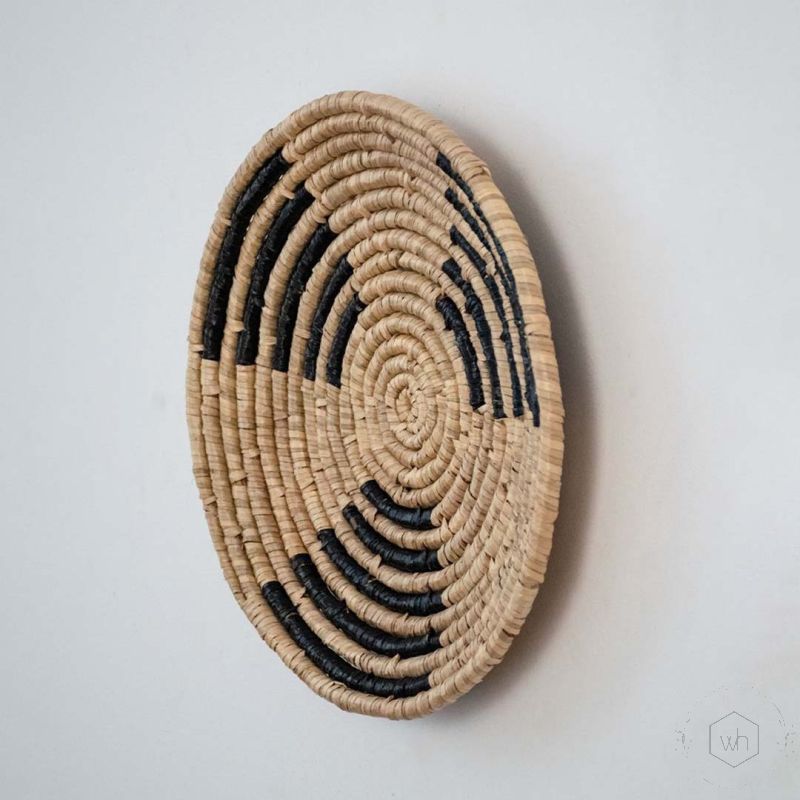 Hamito Style Handwoven Sabai Grass Hanging Wall Basket Black Brown Back Side