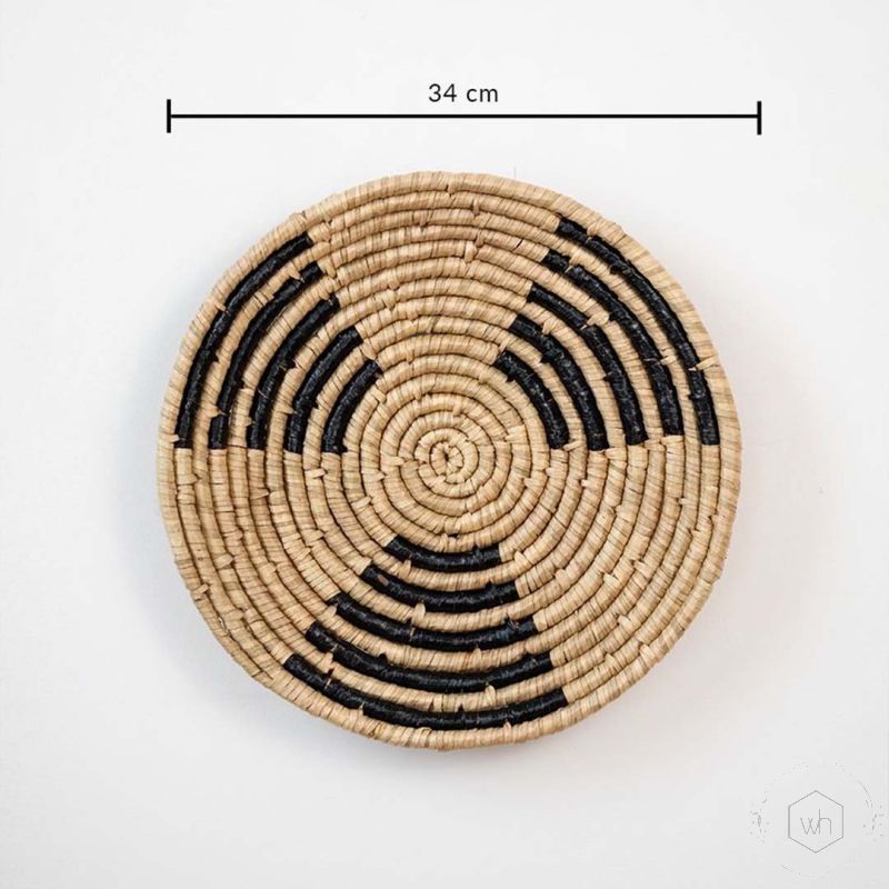 Hamito Style Handwoven Sabai Grass Hanging Wall Basket Black Brown Dimensions