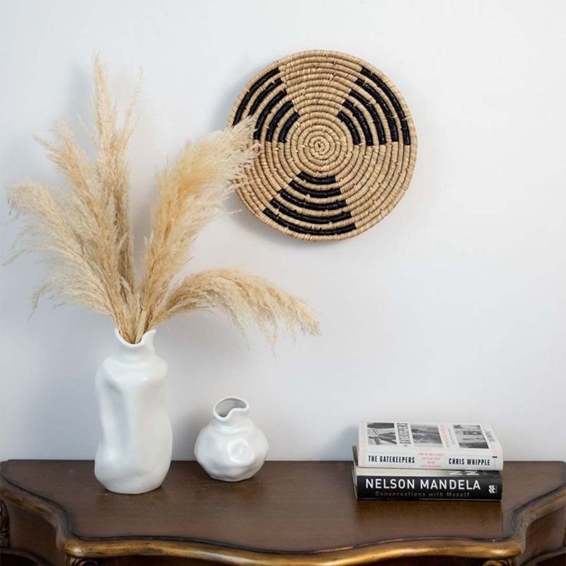 Hamito Style Handwoven Sabai Grass Hanging Wall Basket Black Brown Lifestyle