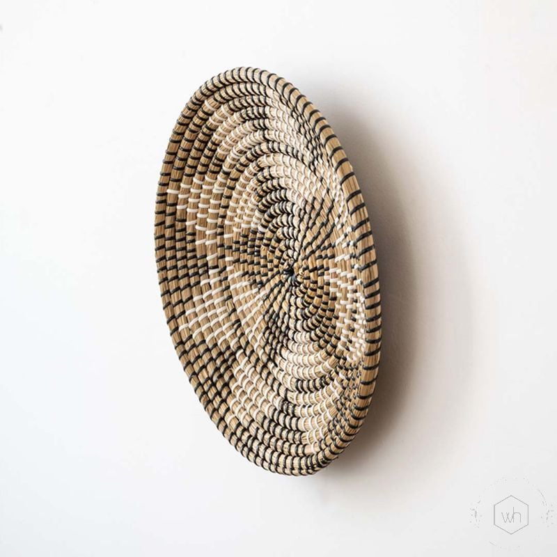 Bian Handwoven Sabai Grass Hanging Wall Basket Black Back Side