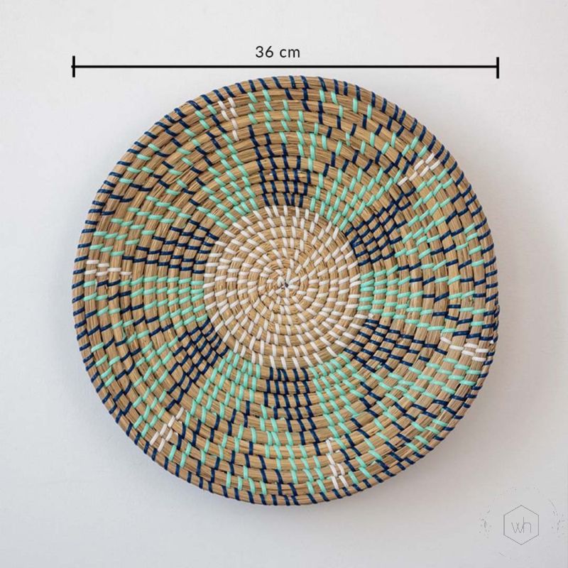 Diep Handwoven Sabai Grass Hanging Wall Basket Blue Green Dimensions