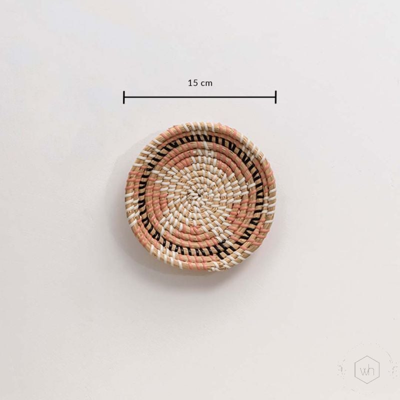 Anisah Handwoven Sabai Grass Hanging Wall Basket Medium Pink Dimensions