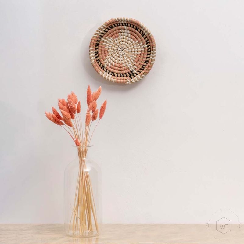Anisah Handwoven Sabai Grass Hanging Wall Basket Medium Pink Lifestyle