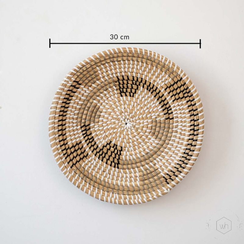 Anisah Handwoven Sabai Grass Hanging Wall Basket Medium Black Beige Dimensions