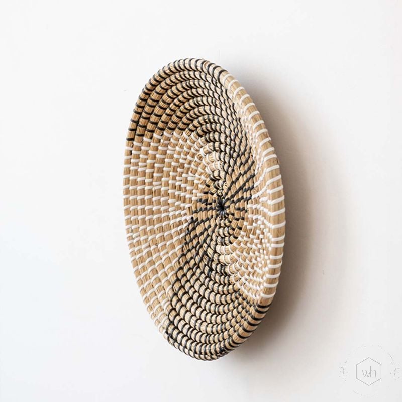 Waldo Handwoven Sabai Grass Hanging Wall Basket Black White Large Back Side