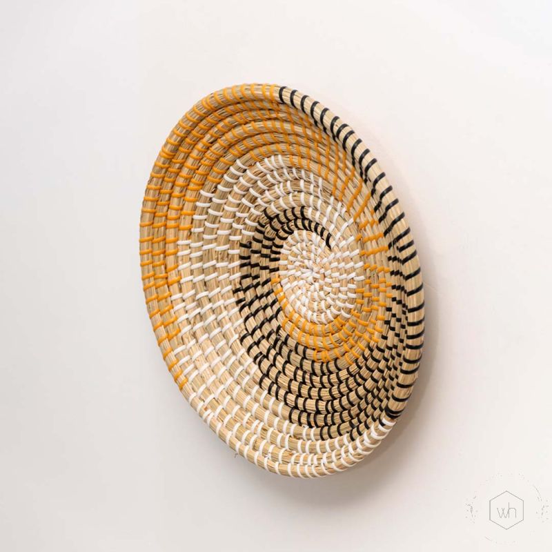 Mace Handwoven Sabai Grass Hanging Wall Basket Yellow Back Side