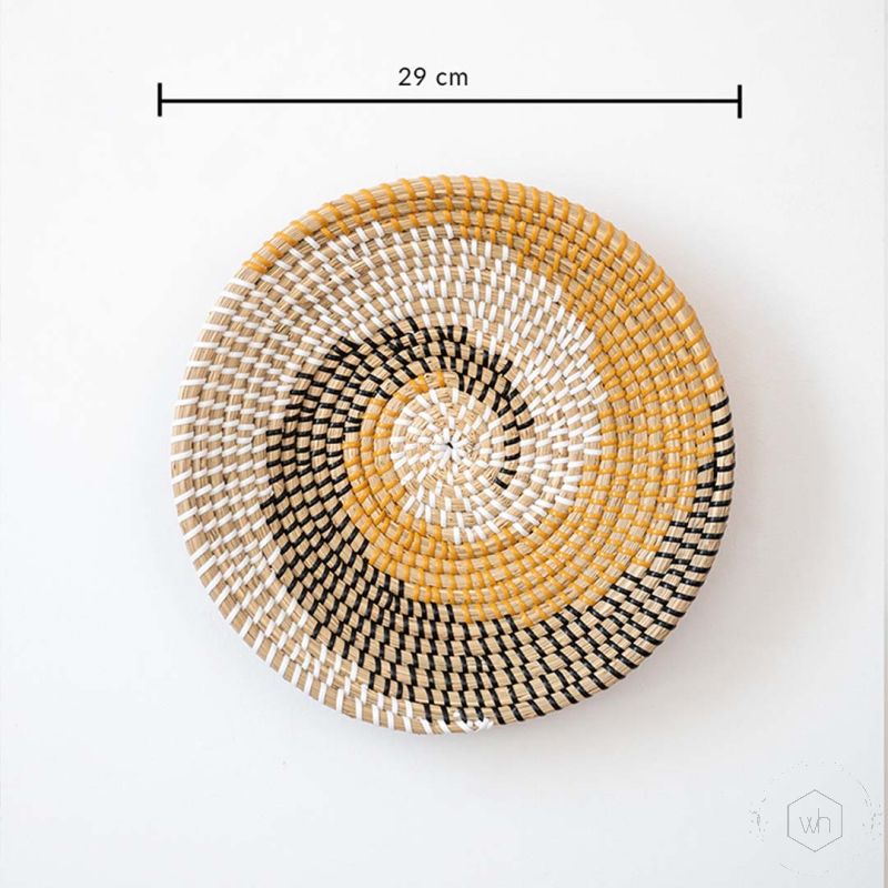 Mace Handwoven Sabai Grass Hanging Wall Basket Yellow Dimension