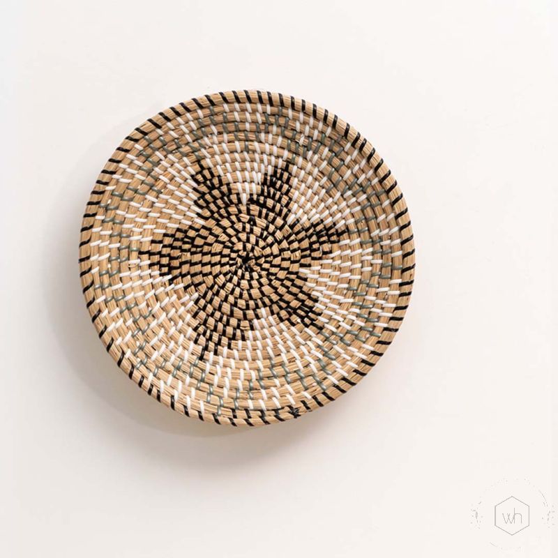 Mace Handwoven Sabai Grass Hanging Wall Basket Black White Background