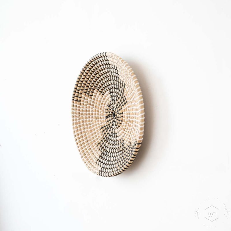 Evita Handwoven Sabai Grass Hanging Wall Basket White Black Back Side