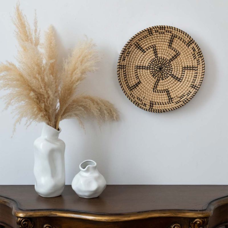 Kadynce Handwoven Sabai Grass Hanging Wall Basket Black Lifestyle
