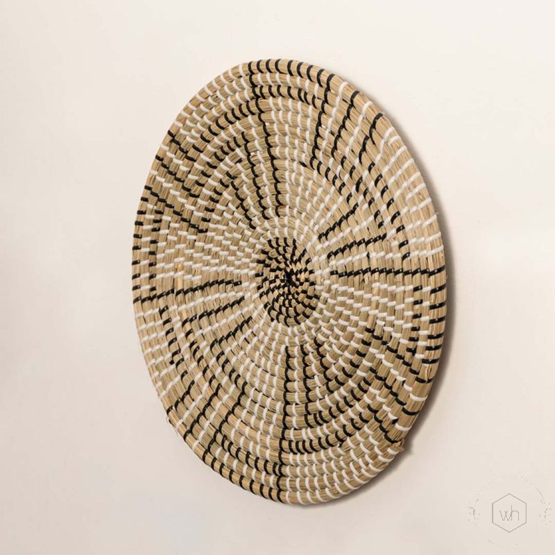 Abstract Black Beige Handwoven Wall Basket Back Side
