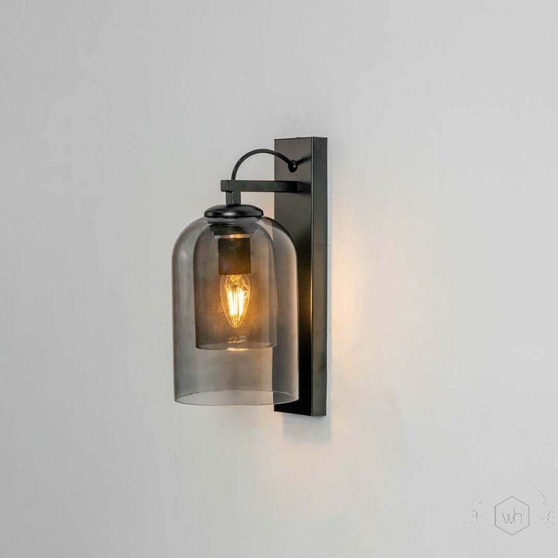 European Style Black Double Glass Illumination Wall Sconce Light On White Background