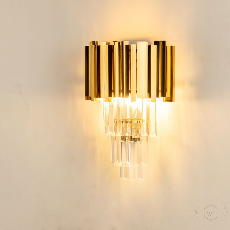 Cascade Gold Crystal Glass Wall Light Light On White Background