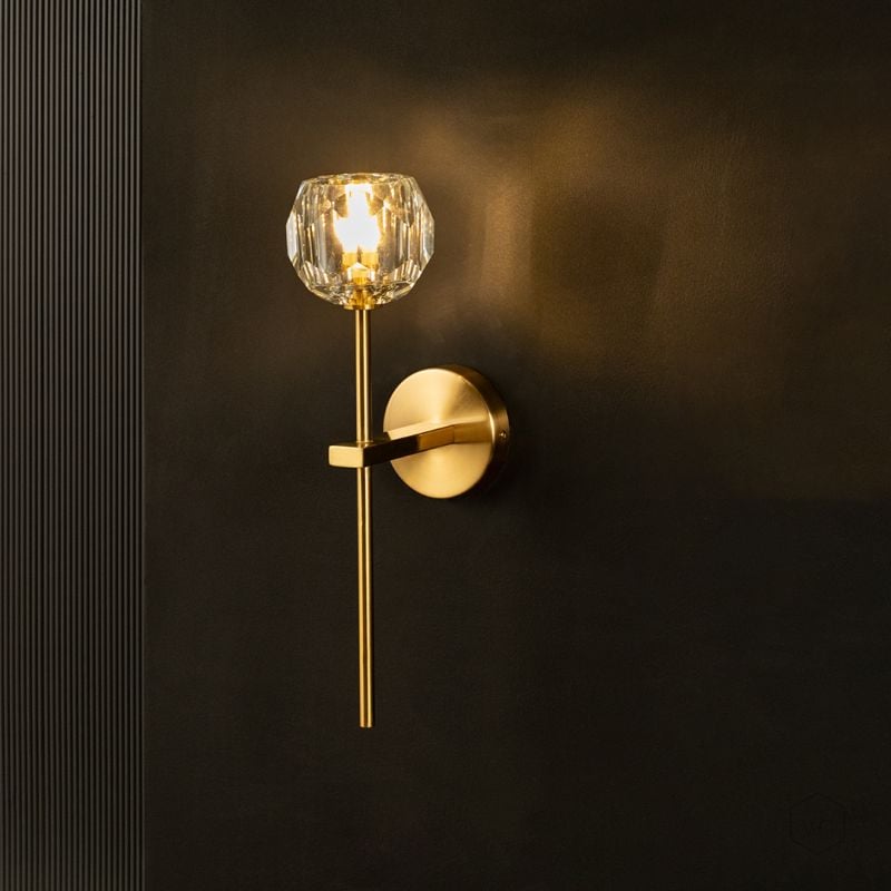 Nordic Post Modern Gold Glass Metal Wall Lamp Light On Black Background