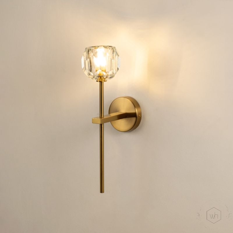 Nordic Post Modern Gold Glass Metal Wall Lamp Light On White Background
