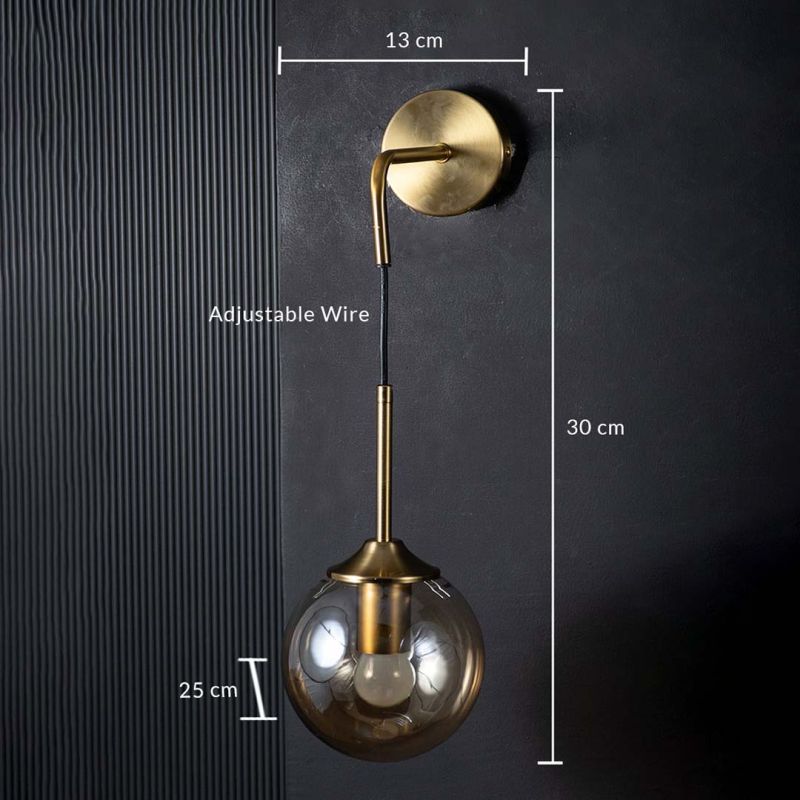Retro Style Glass Ball Metal Wall Light Dimensions