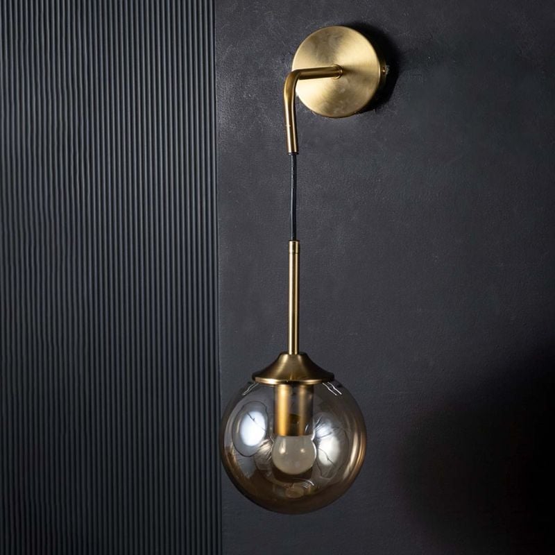 Retro Style Glass Ball Metal Wall Light Light Off Black Background