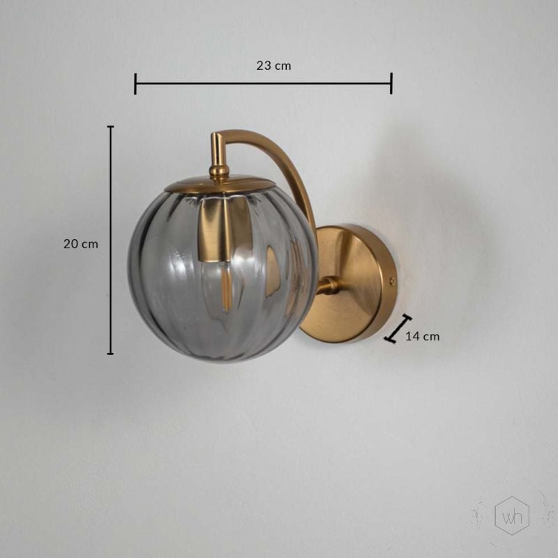 Modern Globe Brass Wall Light Grey Dimensions