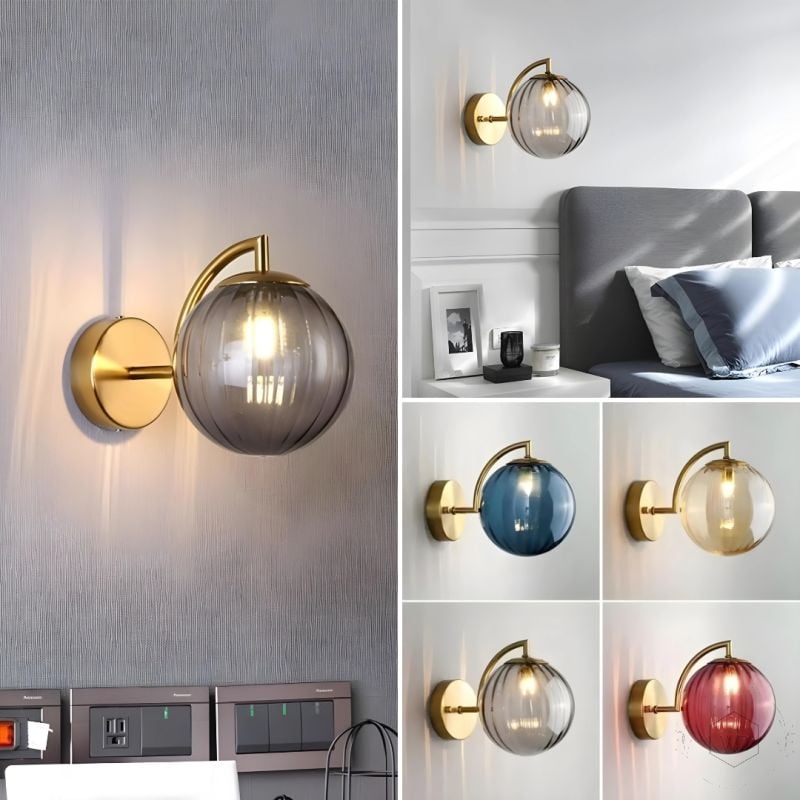 Modern Globe Brass Wall Light Grey Lifestyle