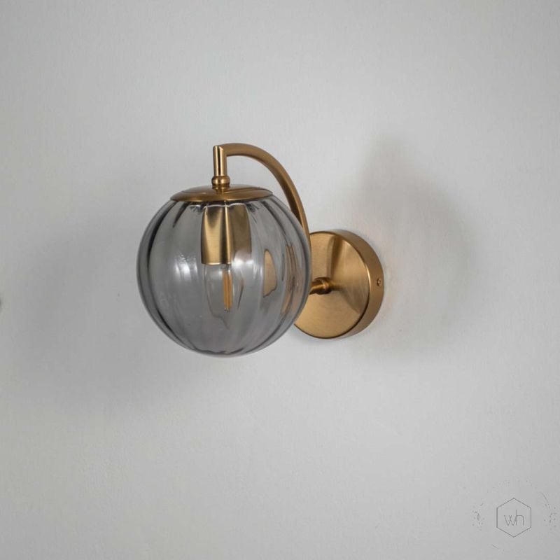 Modern Globe Brass Wall Light Grey Light Off White Background