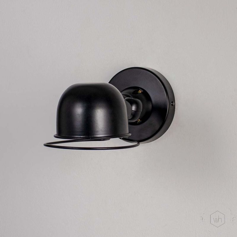 Mini Domed Metal Wall Lamp Black Light Off White Background
