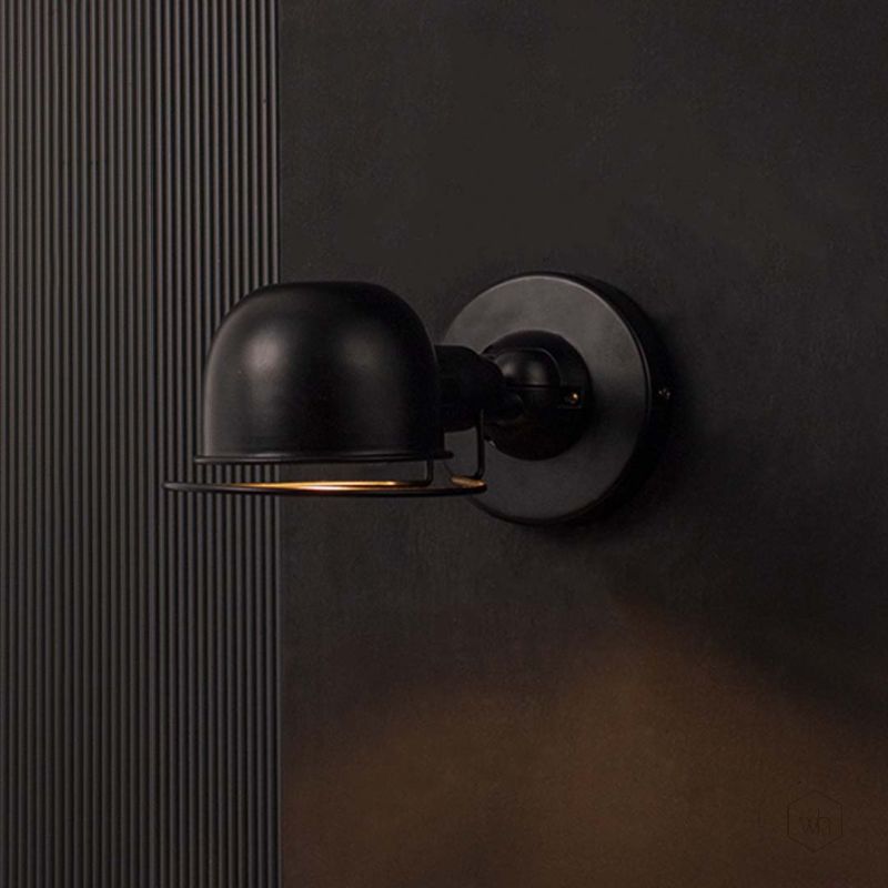 Mini Domed Metal Wall Lamp Black Light On Black Background
