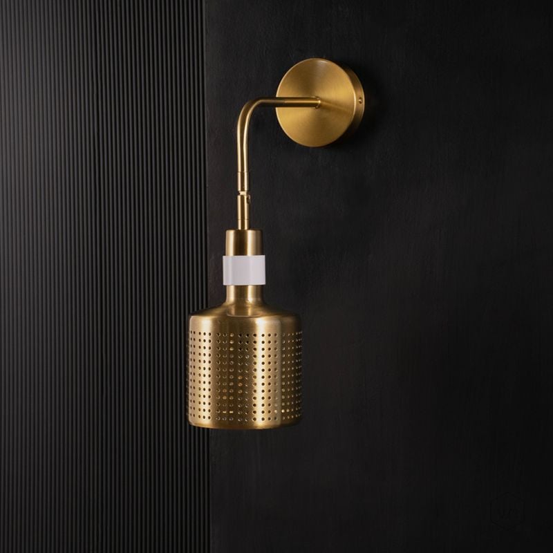 Gold Cylinder Wall Lamp White Light Off Black Background