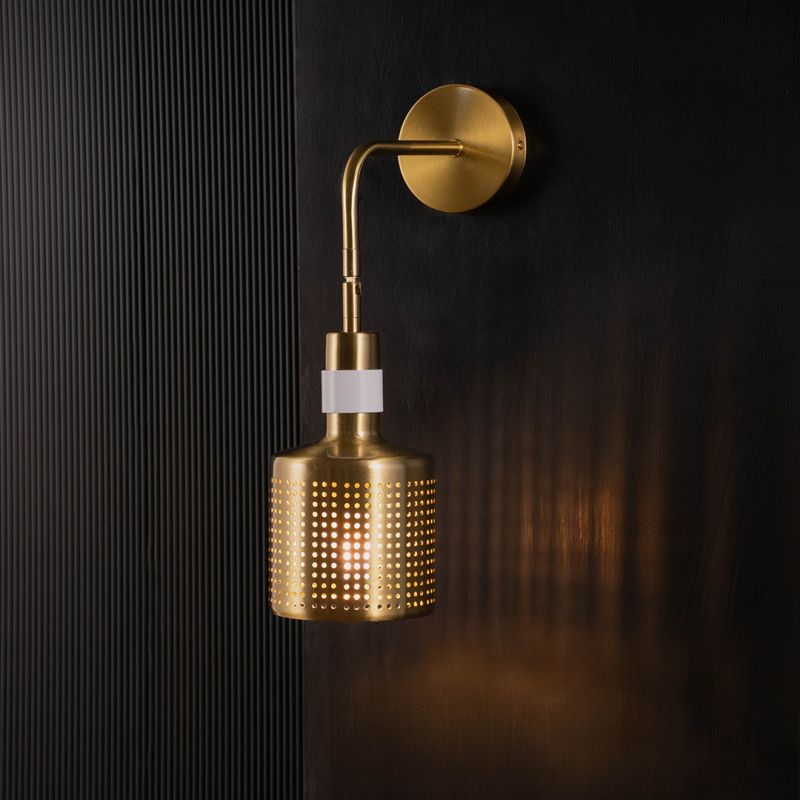 Gold Cylinder Wall Lamp White Light On Black Background