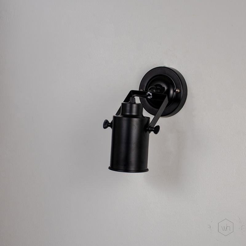 Cylinder Metallic Wall Sconce Black Light Off White Background