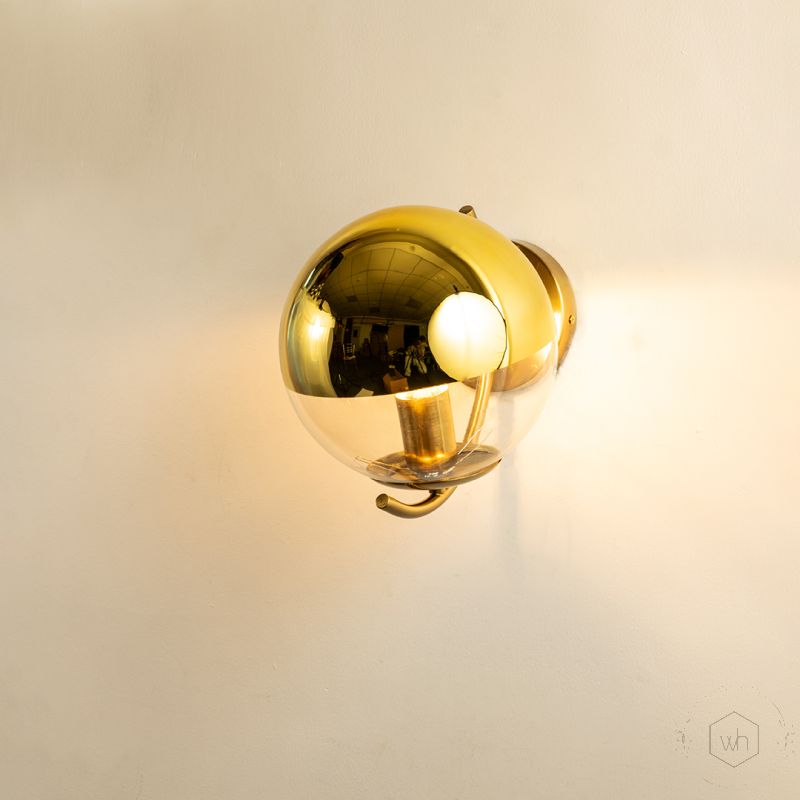 Space Ball Wall Lamp Gold Light On White Background