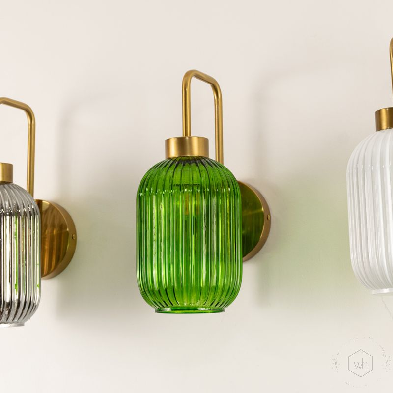 Ozaia Ribbed Glass Wall Light Green Closeup 1