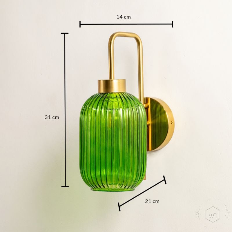 Ozaia Ribbed Glass Wall Light Green Dimensions