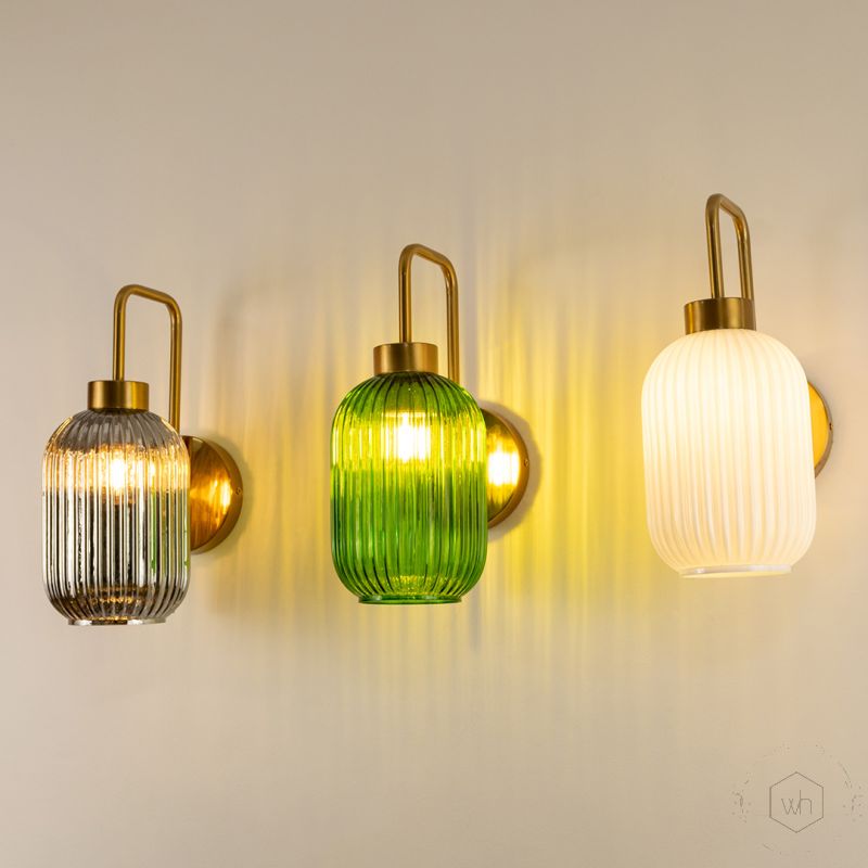 Ozaia Ribbed Glass Wall Light Green Grouped