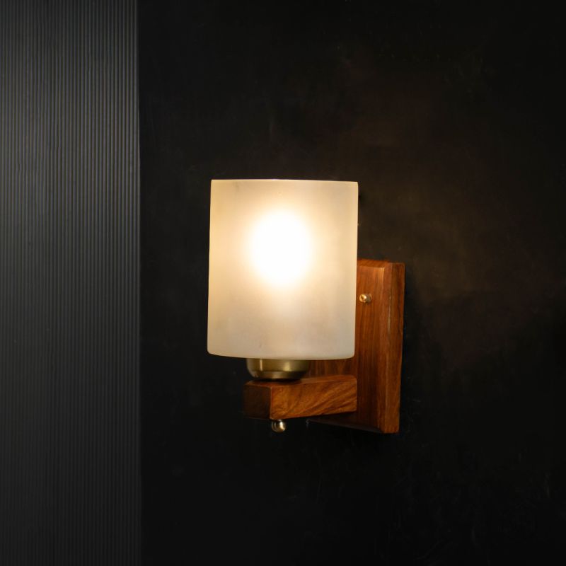 Polo Wooden Single Wall Lamp Sconce Light On Black Background