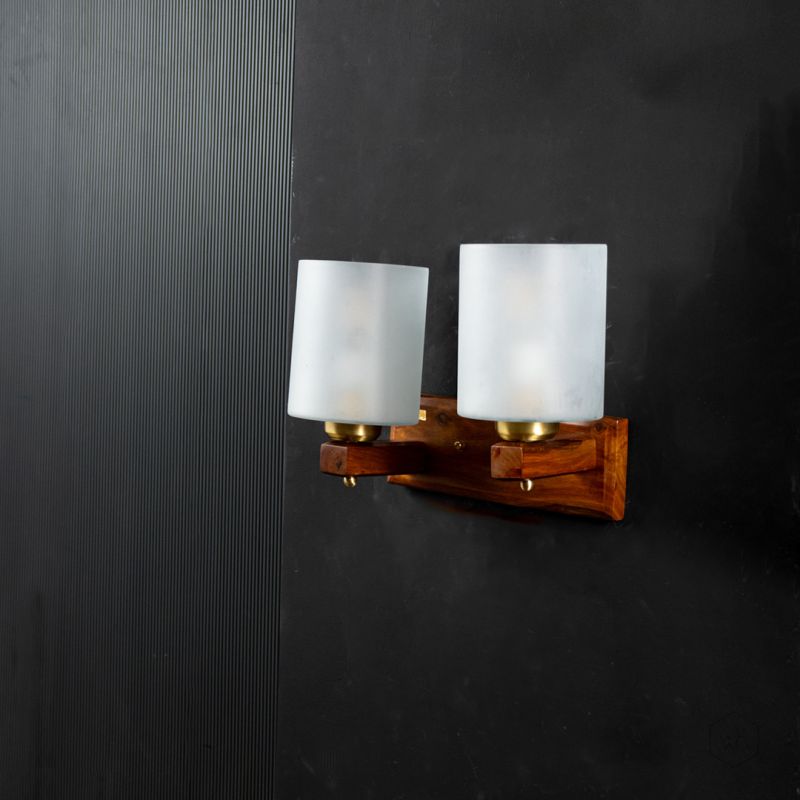 Polo Wooden Double Wall Lamp Sconce Light Off Black Background