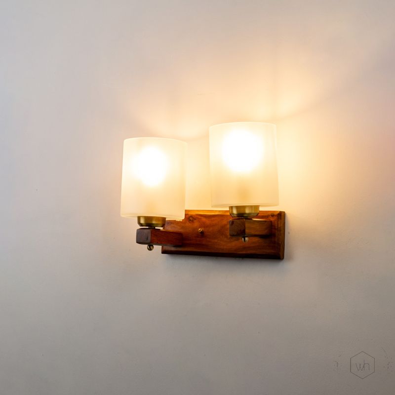 Polo Wooden Double Wall Lamp Sconce Light On White Background