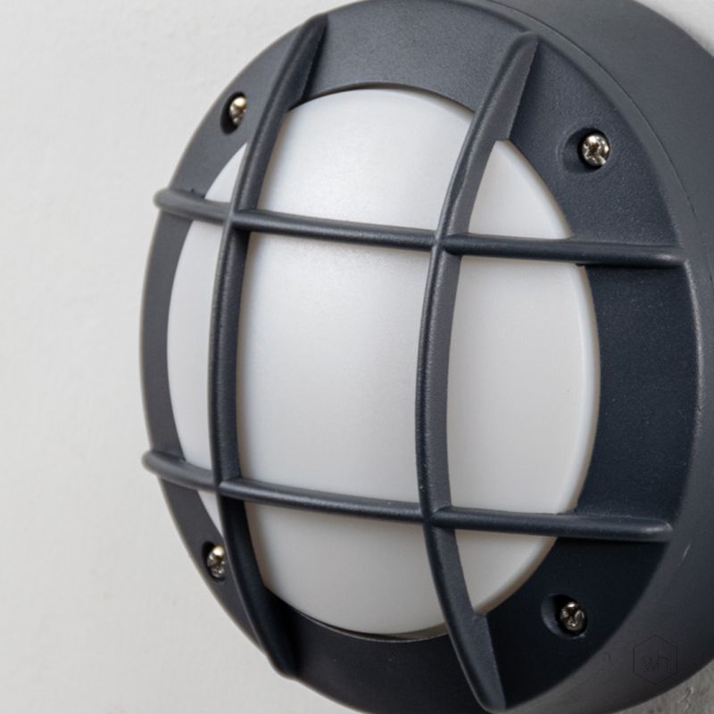Aluminium Black Oudoor Bulkhead Wall Light Round Checkered Closeup