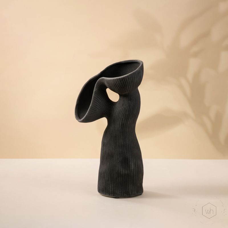 Atavistic Black Ceramic Vase White Background