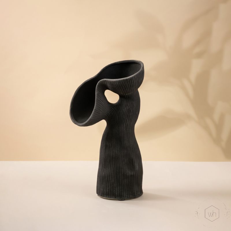 Atavistic Black Ceramic Vase White Background