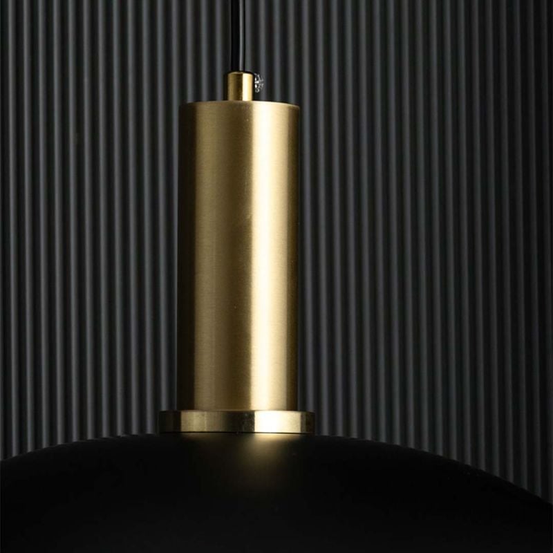 Barn Style Black & Gold Metal Hanging Lamp Closeup