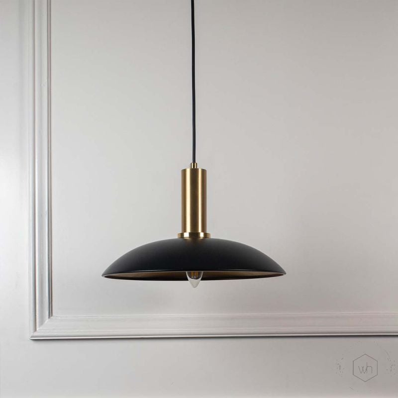 Barn Style Black & Gold Metal Hanging Lamp Light Off White Background