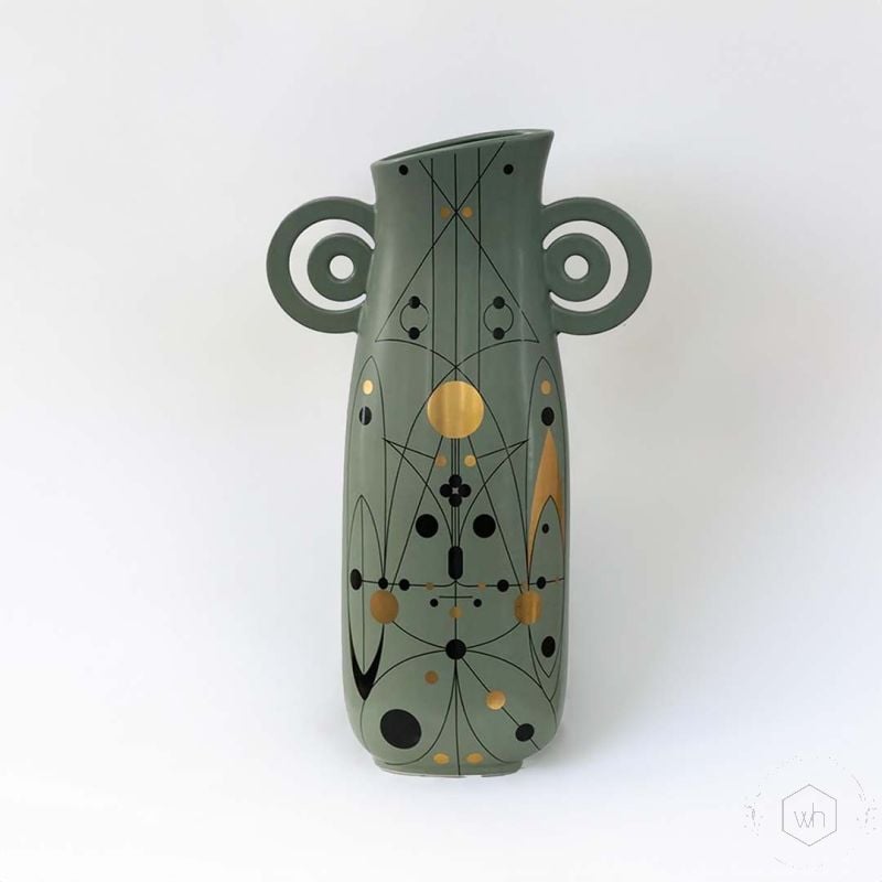 Barrit Ceramic Flower Vase - Green White Background