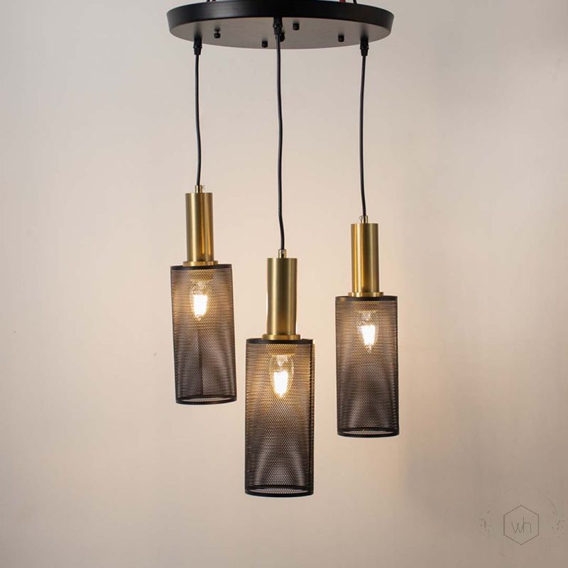 Black Cluster Metal Hanging Pendant Light Light On White Background