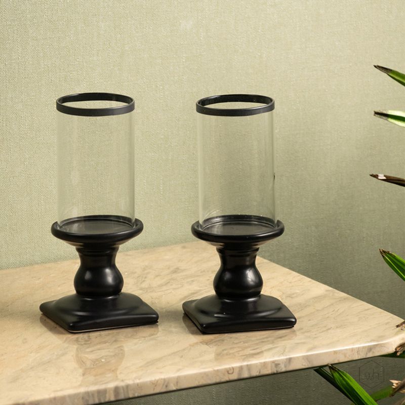 Black Retro Candle Holder Set of 2 Grouped