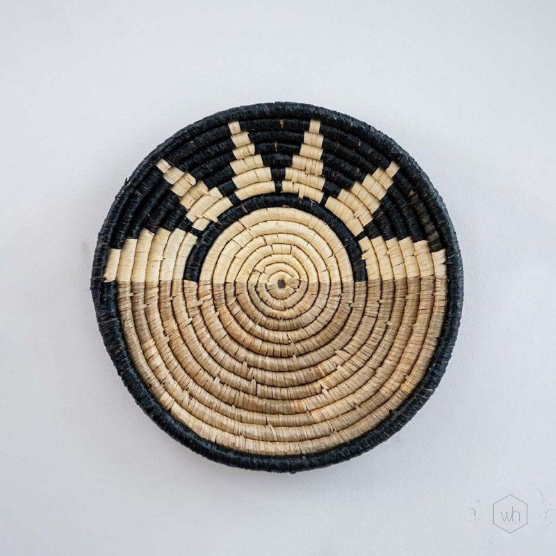 Blazing Sun Handwoven Sabai Grass Hanging Wall Basket - Black White Background