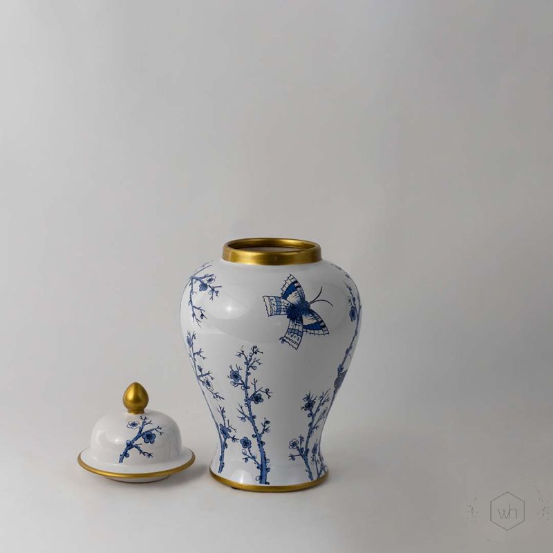 Blue & White Floral Jar - Small White Background-1